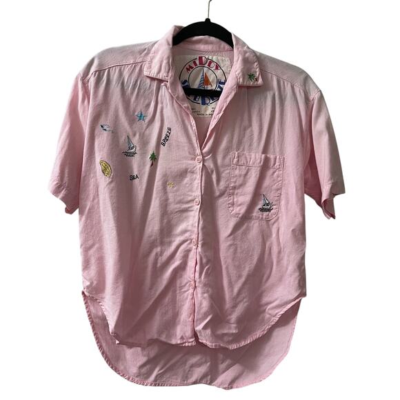 Middy Sea Breeze Nautical Top Womens Small Pink Hi-Low Hem Beach Vacation - Picture 1 of 6